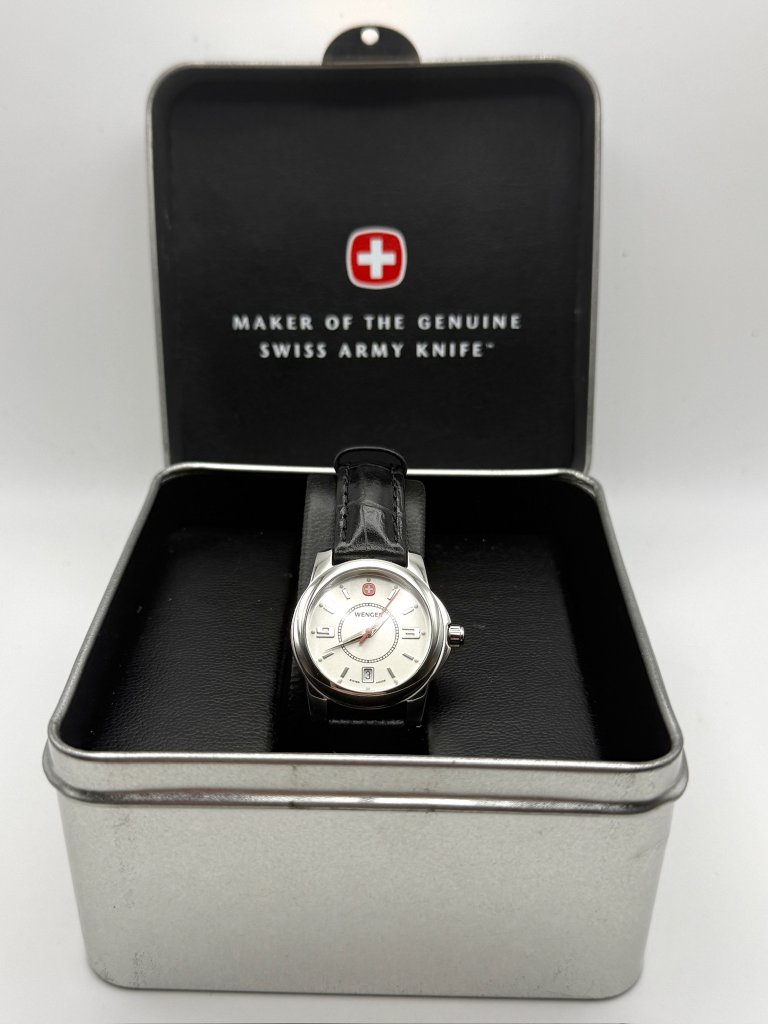 Vintage 90’s Wenger Ladies Watch Iob Alpine Silver Black Working